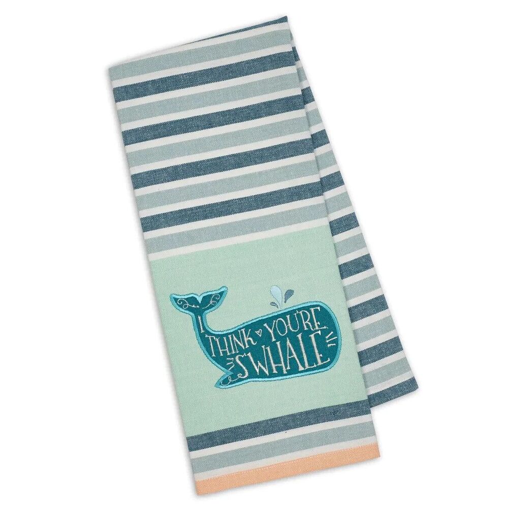 Embroidered Whale Kitchen Towel 100% Cotton 18x28 Coastal Nautical Dish Cloth